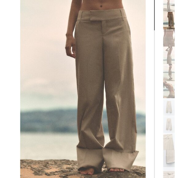 NWT ZARA STRAIGHT LEG PANTS WITH BELT LOOPS TAUPE BROWN - Picture 4 of 10